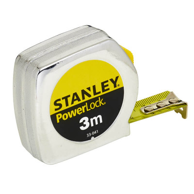 Рулетка вимірювальна Powerlock® довжиною 3 м, шириною 19 мм в хромованому пластмасовому корпусі STANLEY 0-33-041