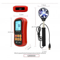 Анемометр (вимірювач потоку повітря) 0,3-45 м/с, 0-45 °C BENETECH GM8909